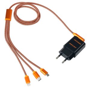 220V 3A USB lader + 3i1 Multi USB kabel til XL batteri | Nordic Heat