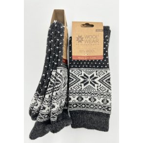 Ragsokker 60% uld med snefnug Koks/hvid | Woolwear