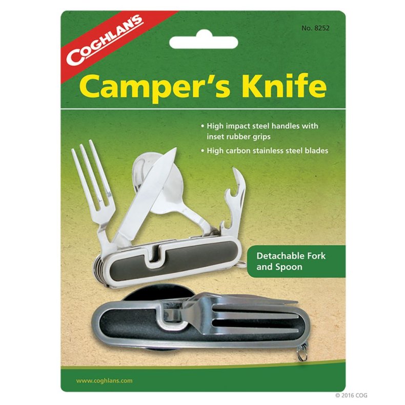 Foldebestik med kniv, oplukker, ske og gaffel. Camper's Knife fra Coghlans
