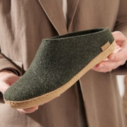 Tfler i uld med skindsl grn | Glerups