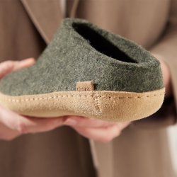Tfler i uld med skindsl grn | Glerups