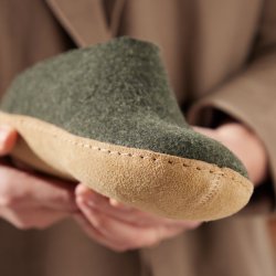 Tfler i uld med skindsl grn | Glerups