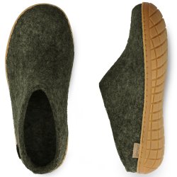 Tfler i uld med naturgummisl honey grn | Glerups