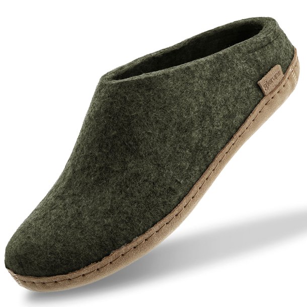 Tfler i uld med skindsl grn | Glerups