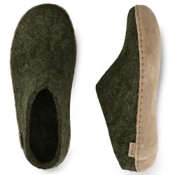 Tfler i uld med skindsl grn | Glerups