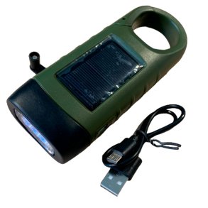 Lommelygte med hndsving solceller USB
