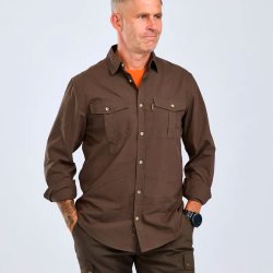 Outdoor herreskjorte m�rk oliven. Lang�rmet |  Insectsafe Poplin Pinewood