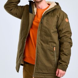 Outdoor vinterjakke herre. Varmt teddy-for. Oliven | Finnveden Winter Pinewood