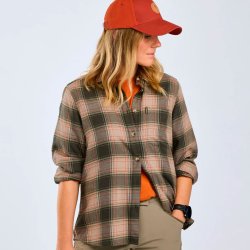 Outdoor dameskjorte - bl�d flannel. Oliven/gr�n | Finnveden forest Pinewood