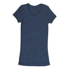Merinould og silke. Outdoor t-shirt, dame. M�rkebl�. Rund hals | Emily JOHA