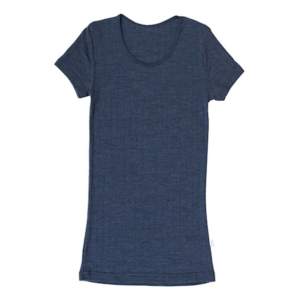 Merinould og silke. Outdoor t-shirt, dame. M�rkebl�. Rund hals | Emily JOHA