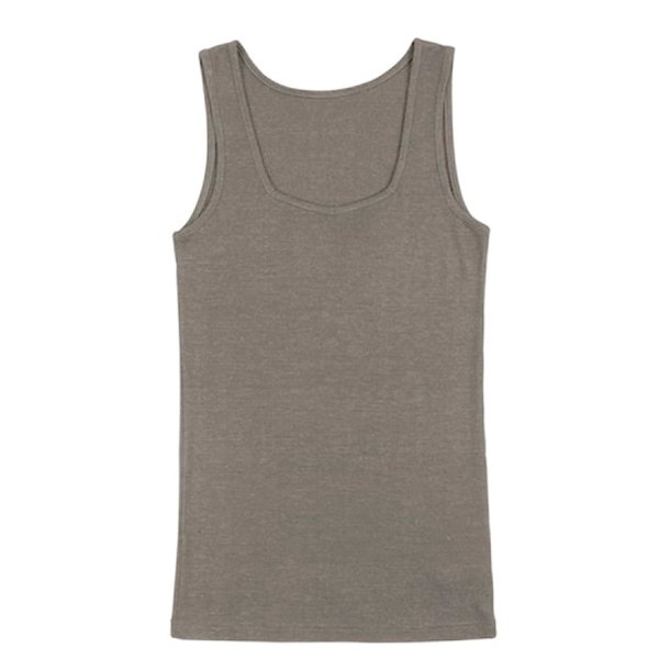 Merinould og silke. Outdoor tank-top, dame. Sandfarvet. V-hals | Sara JOHA