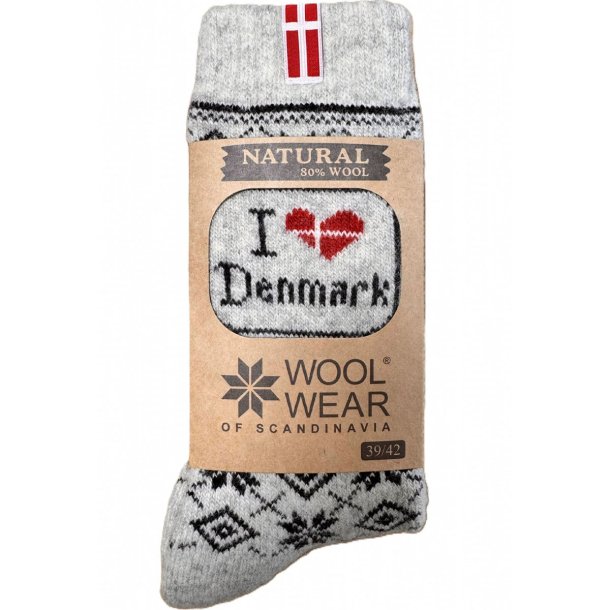 Uldstrmper gr 80 pct. uld med flag. I Love Denmark |  Woolwear