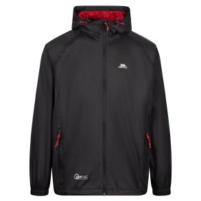 Outdoor regnjakke unisex - sort med r�d lynl�s og h�tte. I pose | Qikpac Trespass
