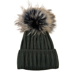 Strikhue dame grn med pelskvast | Andrea Charm