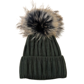 Strikhue dame grn med pelskvast | Andrea Charm