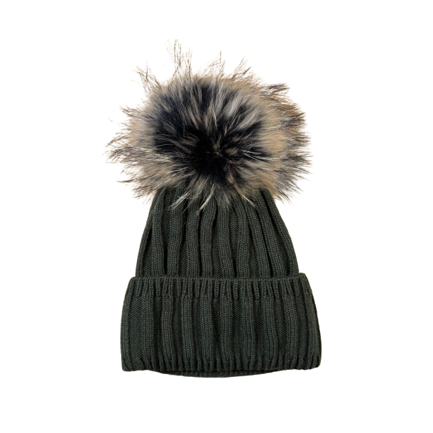 Strikhue dame grn med pelskvast | Andrea Charm