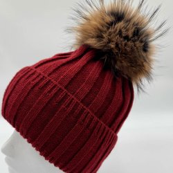 Strikhue dame bordeaux med pelskvast | Andrea Charm