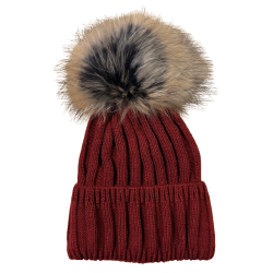 Strikhue dame bordeaux med pelskvast | Andrea Charm