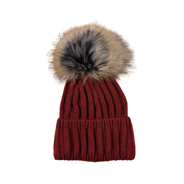 Strikhue dame bordeaux med pelskvast | Andrea Charm