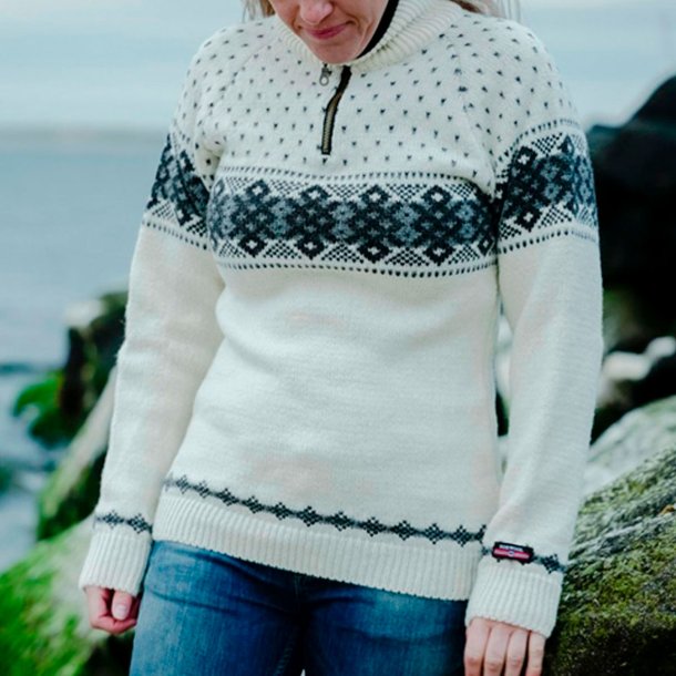 Striktrje dame hvid pullover 100% uld | Norwool of Norway