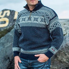 Striktrje herre navy / hvid uld | Norwool of Norway