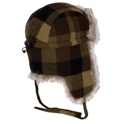 Ulden hue med revarmere. Grn/sort | classic checked fur hat Pinewood