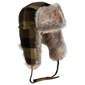 Ulden hue med revarmere. Grn/sort | classic checked fur hat Pinewood