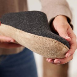 Tfler i uld med skindsl koksgr | Glerups