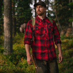 Outdoor flannel-skjorte rd/sort-ternet | Lumbo Pinewood