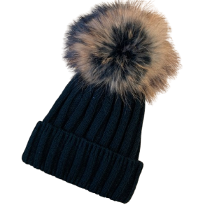 Strikhue dame sort med pelskvast | Andrea Charm