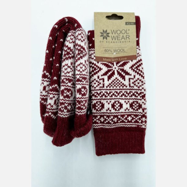 Ragsokker 60% uld med snefnug Bourdeaux/hvid | 31 Woolwear