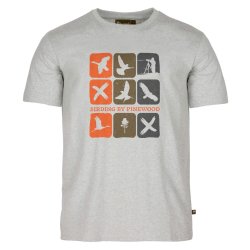 Herre t-shirt fuglemotiv - lys gr�. Recycled bomuld | Birding Pinewood