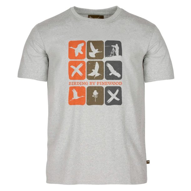 Herre t-shirt fuglemotiv - lys gr�. Recycled bomuld | Birding Pinewood